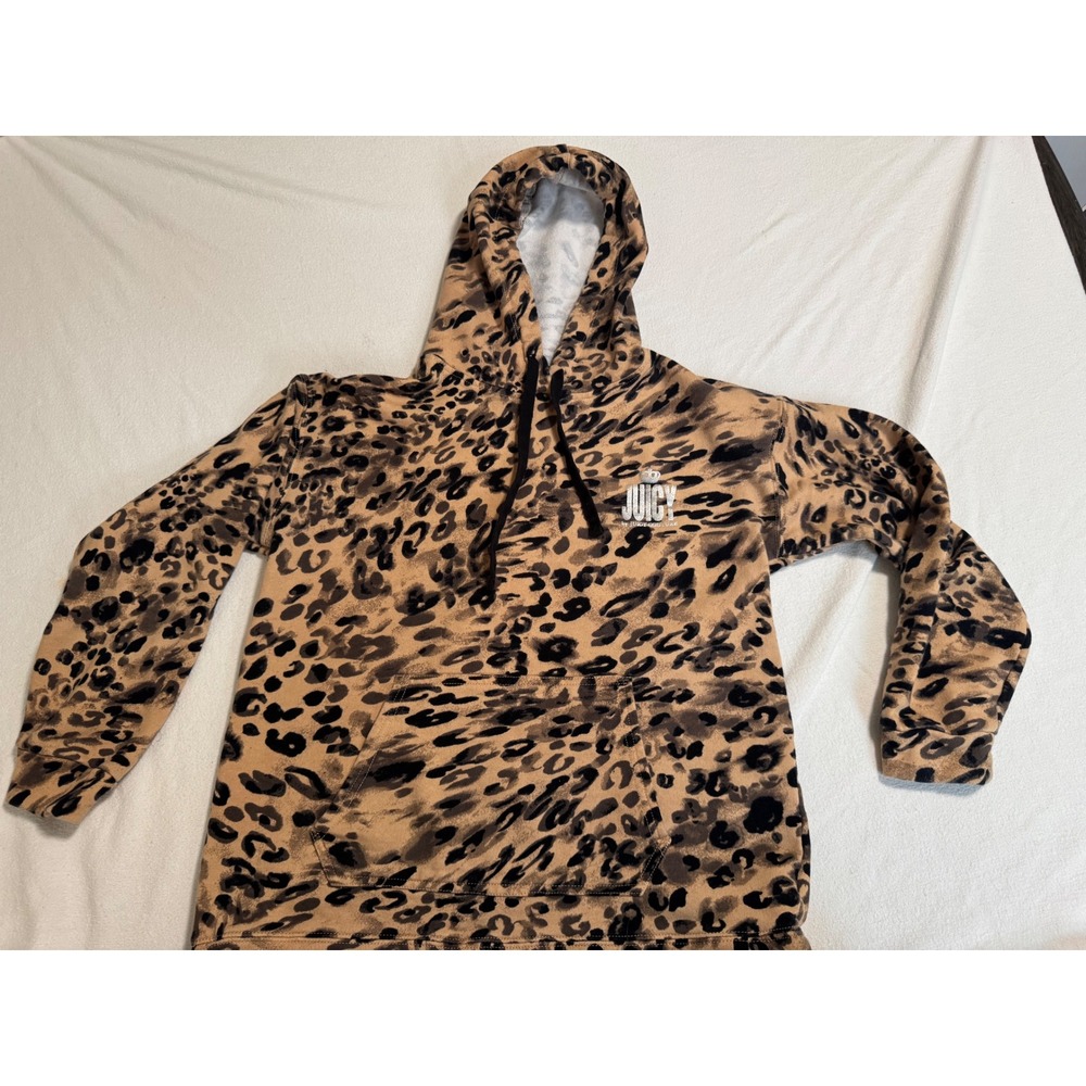 Juicy by Juicy Couture Womens Leopard Print Hoodie Metallic Logo Tan Brown M